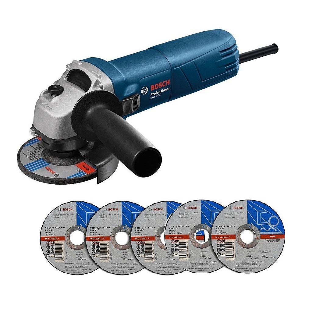 GWS Amoladora Angular 4 1/2" 670W + 5 DISCOS 0601.375.6H1 BOSCH H.