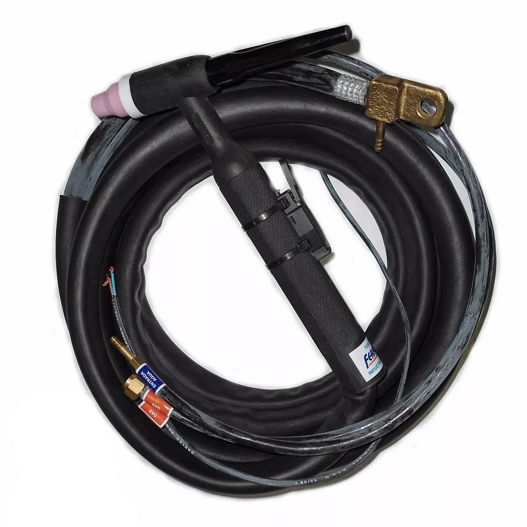 Torcha TIG WP12 Refrigerada por Agua 500 Amps. con Mango Negro con Gatillo y Funda de Goma 03 - 3 Metros